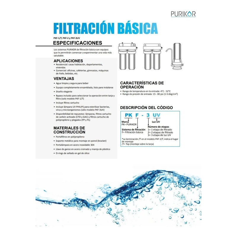 Purikor PKF-3UV Purificador de Agua 3 Etapas con Luz UV Blanco