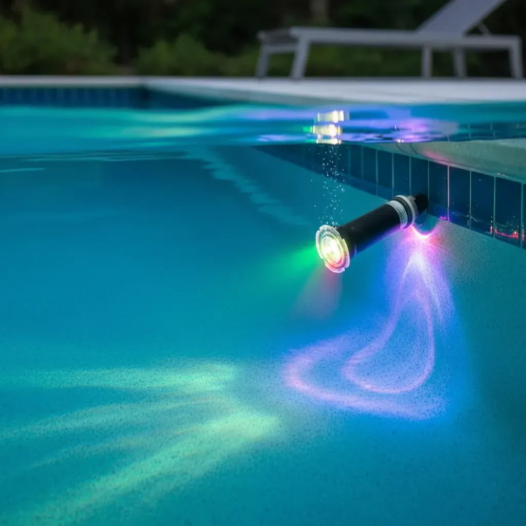 Lámpara LED Pentair GloBrite iluminando una alberca